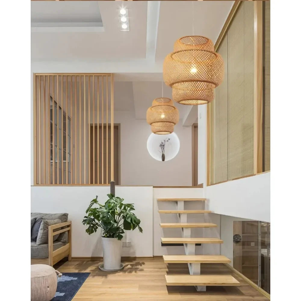 Chinese Style Bamboo Pendant Light, 30cm, D'Nik Decorative Lighting, Ideal for Restaurant - vue 5 sur 7