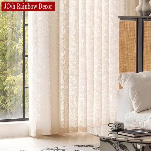 Voilage tulle brodé floral moderne pour salon chambre