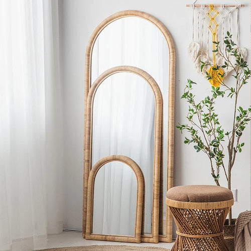 Full length mirror, floor mirror, girls' makeup, dressing, dressing, rattan net, Nordic fitting mirror, ins - vue 5 sur 12