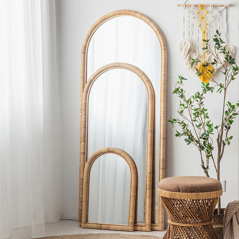 Full length mirror, floor mirror, girls' makeup, dressing, dressing, rattan net, Nordic fitting mirror, ins - vue 4 sur 12