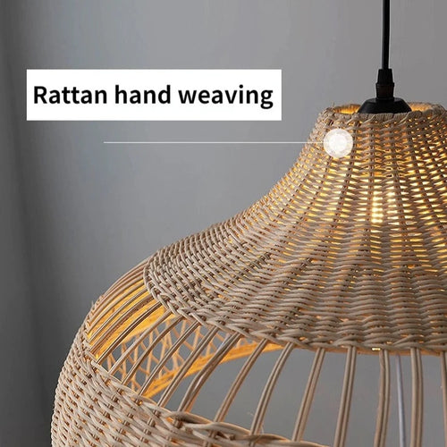 Lustre design en rotin clair - vue 5 sur 6