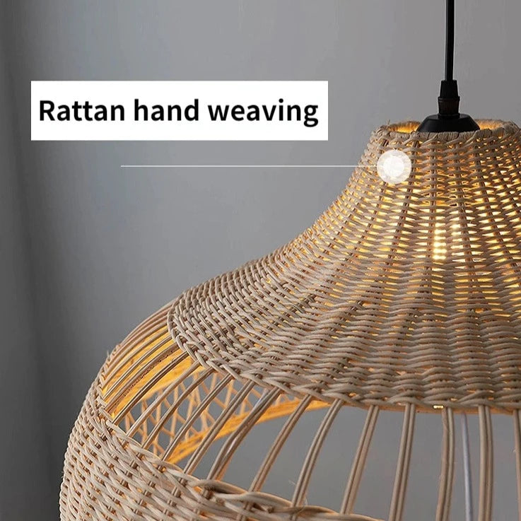 Lustre design en rotin clair - vue 5 sur 6