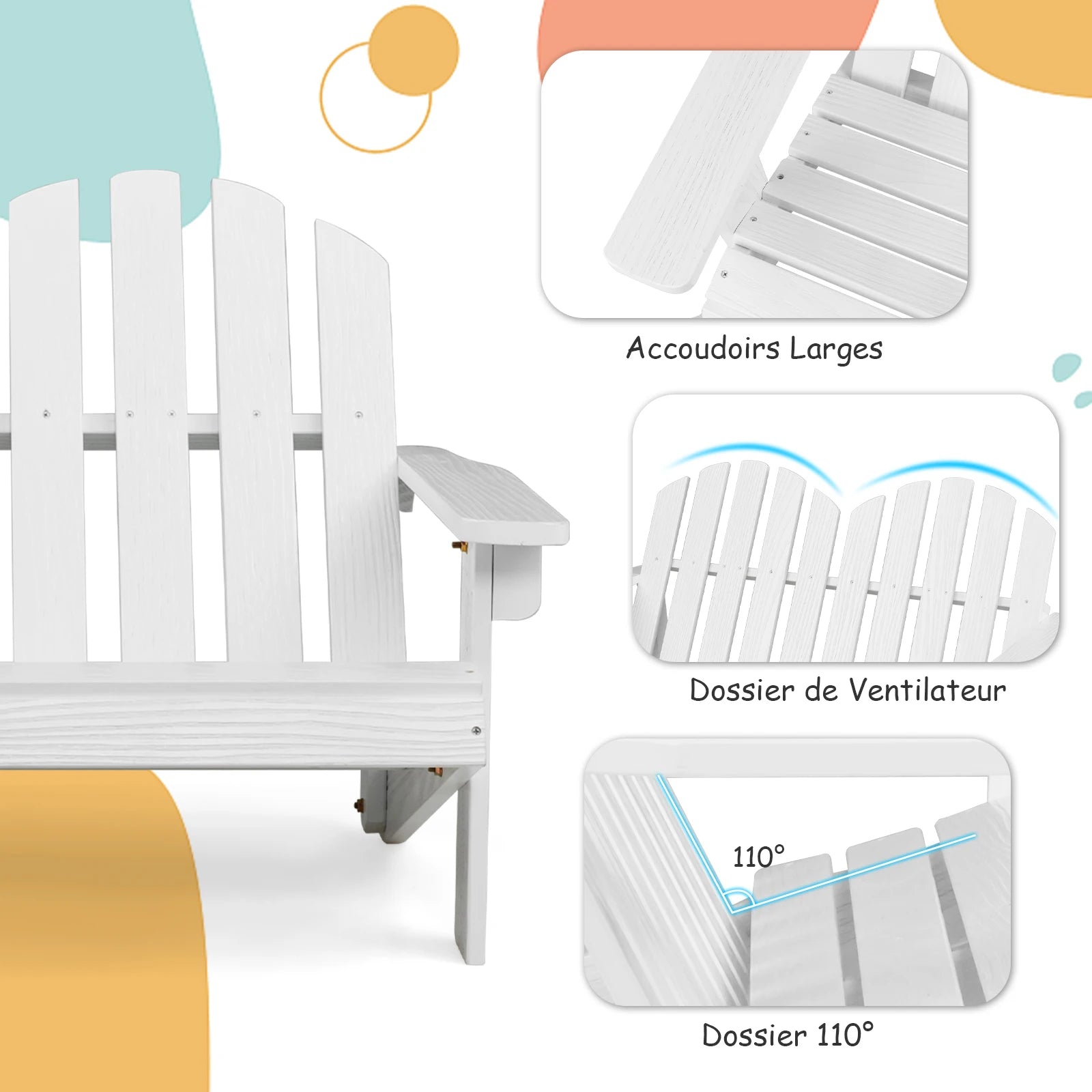 chaise adirondack pour enfants en bois résistante pour jardin et balcon - vue 5 sur 6