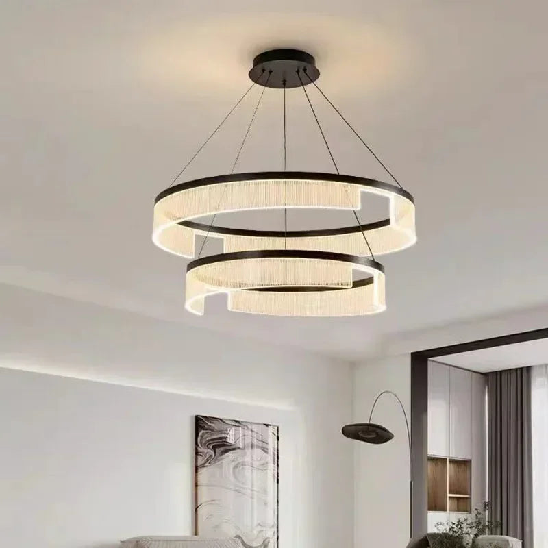 Lustre LED anneaux suspendu au design nordique moderne - vue 6 sur 21