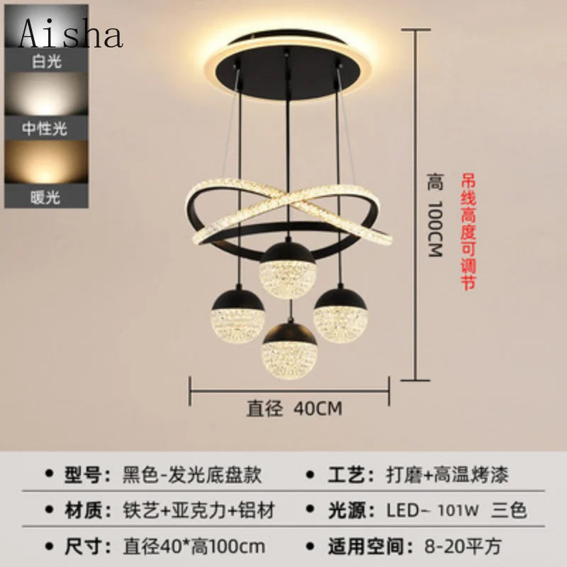 lustre moderne en led pour décoration intérieure élégante et luxueuse - vue 7 sur 12