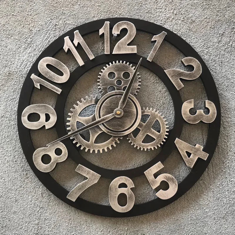 horloge murale à engrenages décor rustique style industriel - vue 10 sur 10