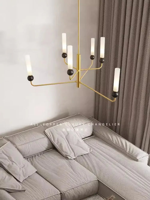 Vintage luxury marble and copper LED pendant chandelier - vue 3 sur 10