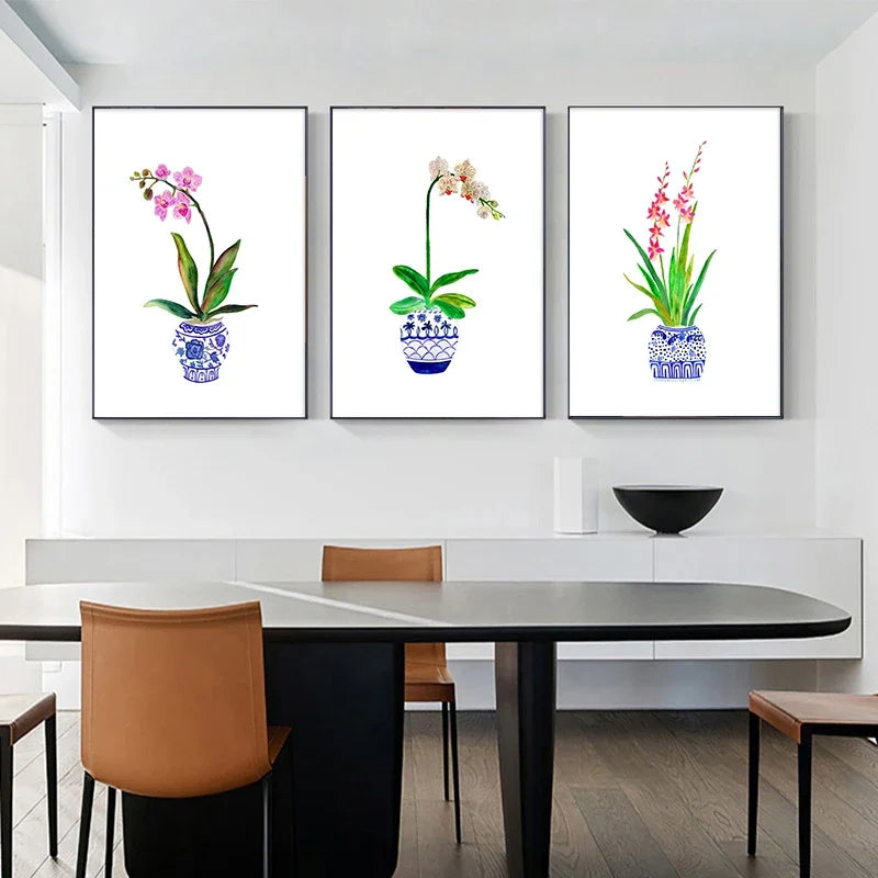 vase à fleurs aquarelle art mural nordique pour décoration intérieure - vue 6 sur 7