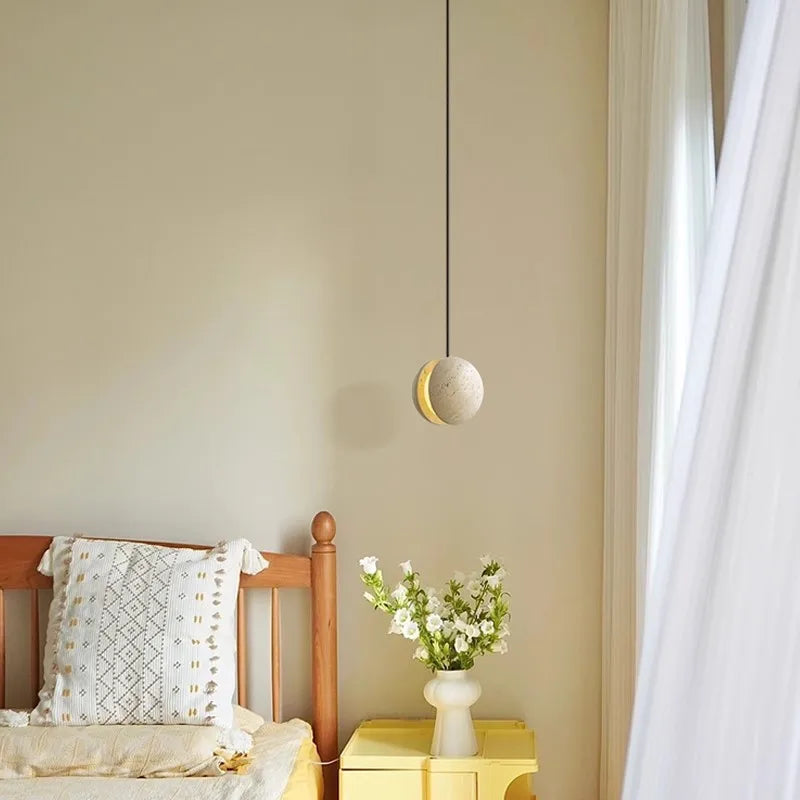 lustre en pierre de lune wabi-sabi suspension décorative chaleureuse - vue 6 sur 7