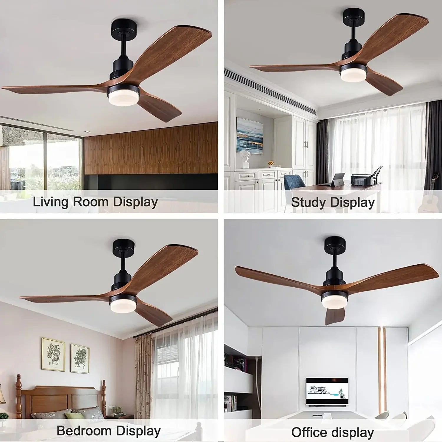 ventilateur de plafond bois 3 pales avec lumière et télécommande - vue 6 sur 8