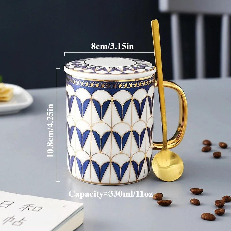 Tasse café céramique bord doré style britannique couvercle