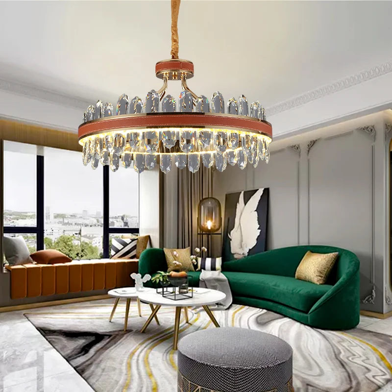 suspension en cristal et cuir pour éclairage moderne créatif de la maison - vue 4 sur 16