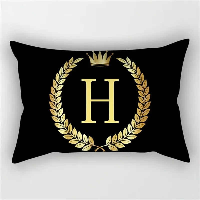 housse de coussin décorative à motif lettres noires et dorées
