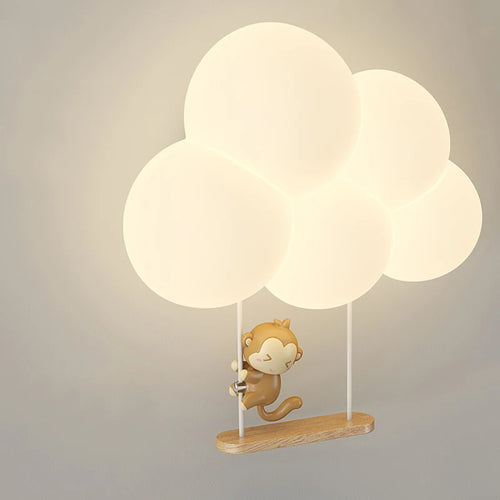 Singe Lumière Dessin Animé Animal Applique Nuage Blanc Applique Chambre D'enfant Veilleuse Chambre D'enfant Lampe De Chevet Protection Des Yeux