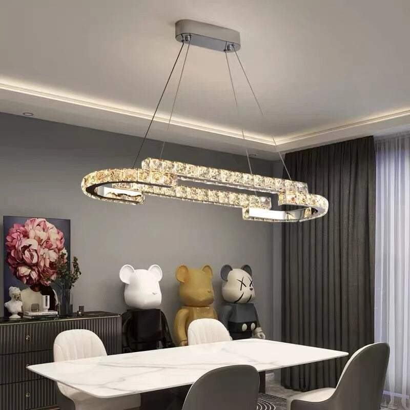 lustre nordique en cristal acier inoxydable miroir led intérieur - vue 4 sur 12