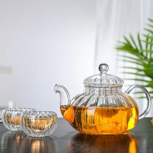 théière verre citrouille rayée filtre floral résistante chaleur