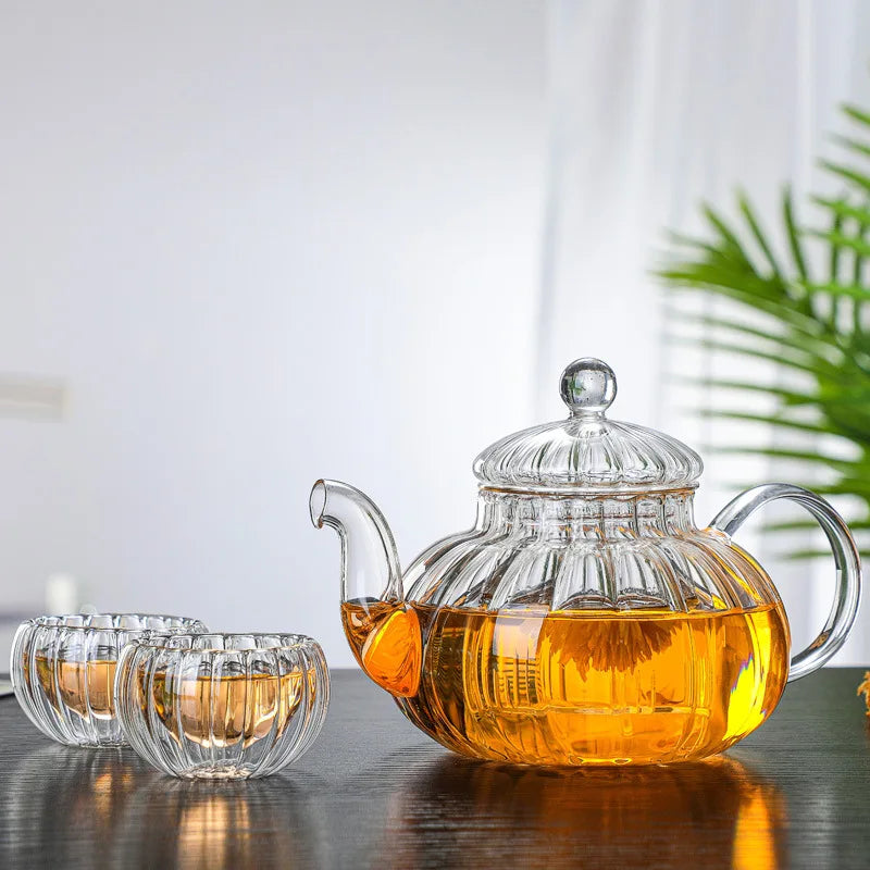 théière verre citrouille rayée filtre floral résistante chaleur - vue 6 sur 6