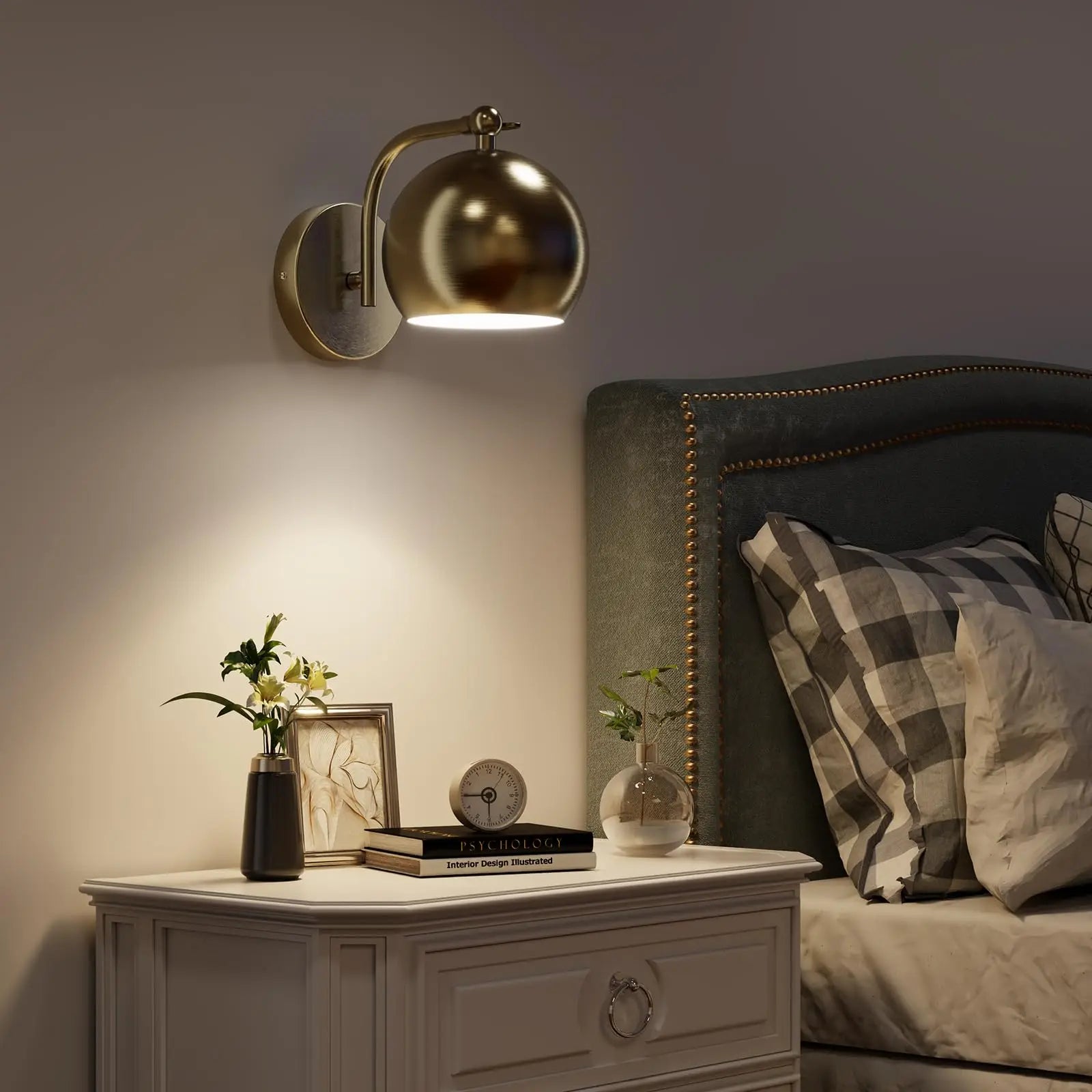 Gold Wall Sconces Battery Operated, Not Hardwired Dimmable, Battery Wall Sconce Wireless Wall Lamp for Bedroom, Bulb Included - vue 7 sur 7