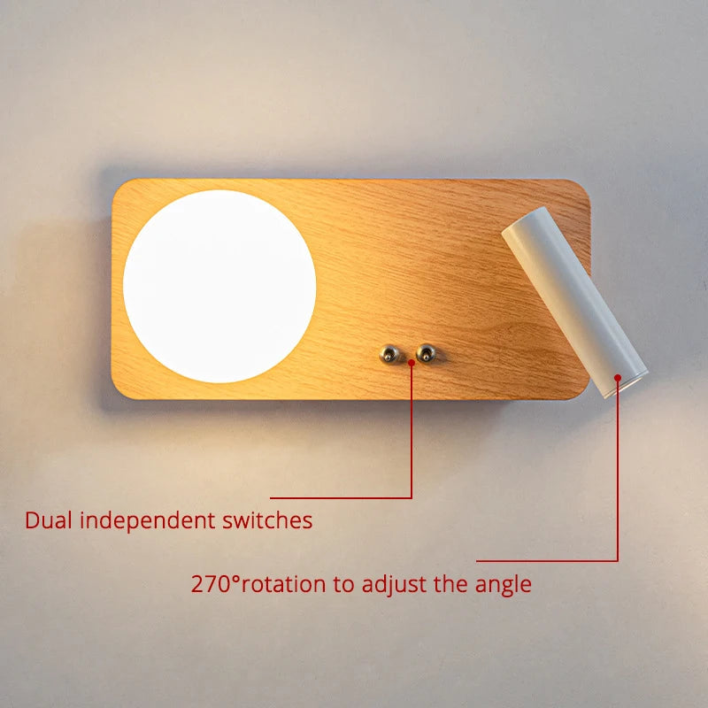 applique murale led en bois massif simple lampe décorative d'étude à haricots magiques - vue 6 sur 12