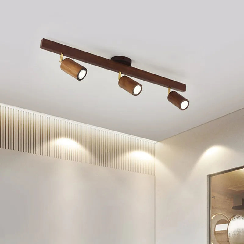 Grain de bois Led lustres avec projecteur pour salon chambre plafonniers éclairage décor noir Lustre cuisine luminaire - vue 3 sur 16