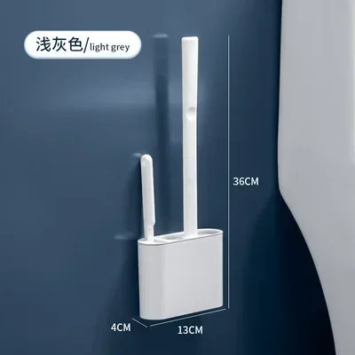 ensemble brosse de toilette silicone avec support mural pour salle de bain - vue 9 sur 8