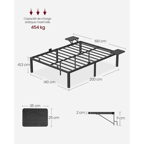 VASAGLE Double Bed Frame, Metal Bed Frame, with Bedside Shelves, Guest Bed Frame, for 140 x 200 cm Mattresses, Easy Assembly - vue 6 sur 7