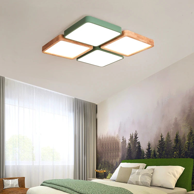 plafonnier nordique encastré rectangle led bois macaron - vue 7 sur 12