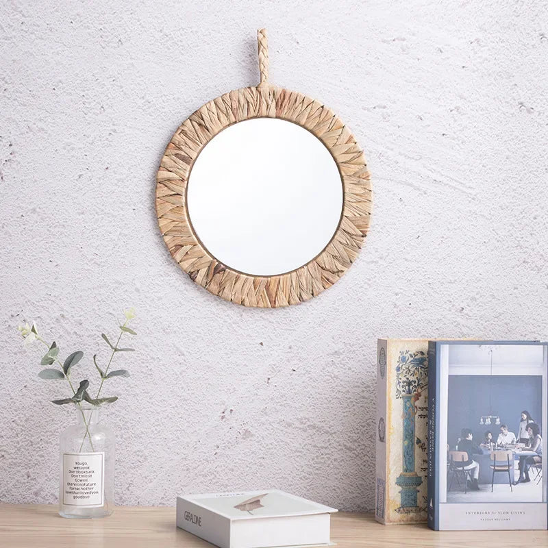 miroir tissé rétro en rotin pour décoration murale - vue 4 sur 6