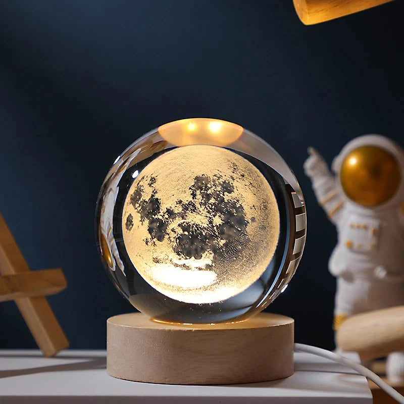 boule de cristal 3d lune galaxie décoration lumineuse pour la maison - vue 17 sur 17