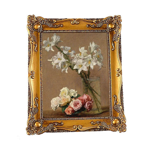 Rectangular retro gold resin photo frame. Wall relief with frame painting, combination of creative picture frame. Canvas album. - vue 8 sur 11