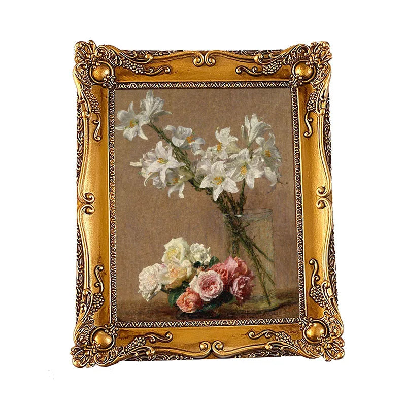 Rectangular retro gold resin photo frame. Wall relief with frame painting, combination of creative picture frame. Canvas album. - vue 7 sur 11