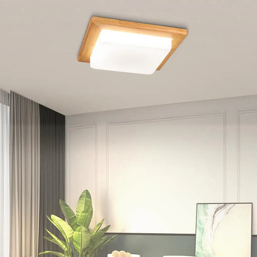 plafonnier carré moderne en bois avec leds design créatif