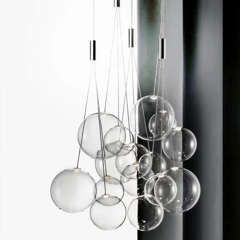 suspension moderne led boule de verre design chrome - vue 4 sur 10