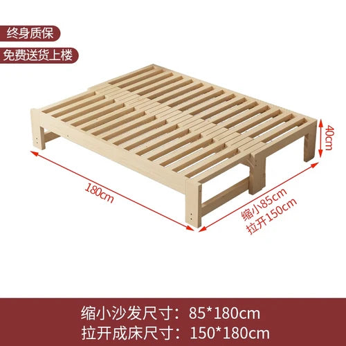 Customized: Fold-out sofa bed, dual-purpose all-solid wood, small apartment, telescopic bed, pull-out bed, push-pull bed, foldab - vue 18 sur 24