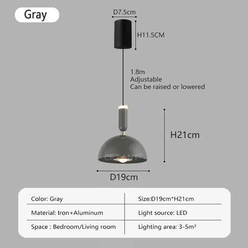 Nordic LED pendant light with adjustable height for home decoration, dining room, living room, bedroom, bedside lighting - vue 9 sur 14