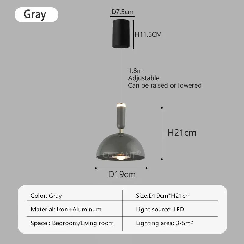 Nordic LED pendant light with adjustable height for home decoration, dining room, living room, bedroom, bedside lighting - vue 8 sur 14