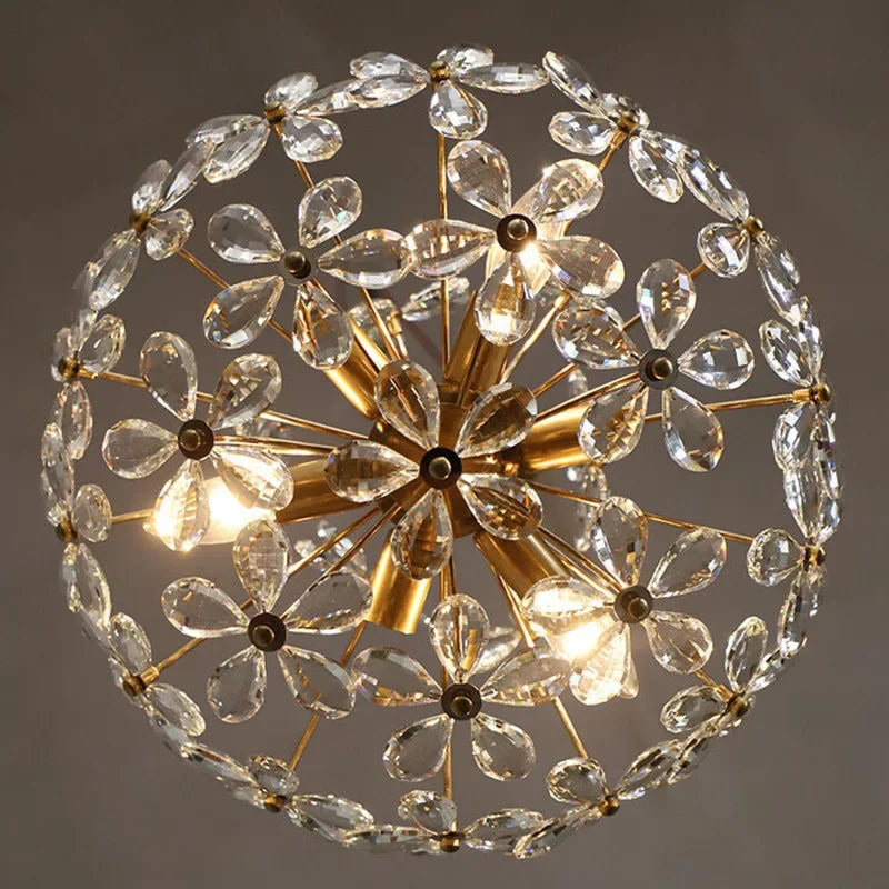 lustre design français en cristal fleur rétro led de luxe - vue 6 sur 9