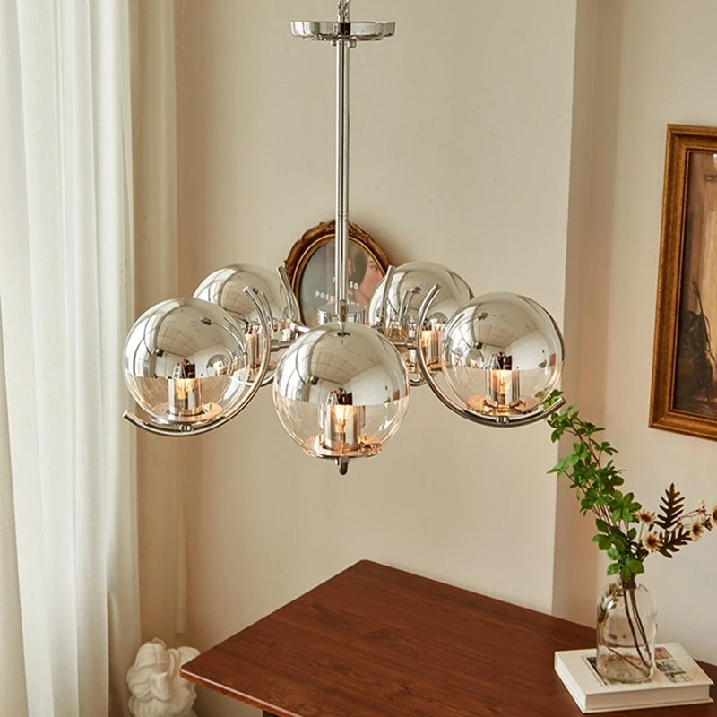 lustre design en verre chrome led pour décoration maison