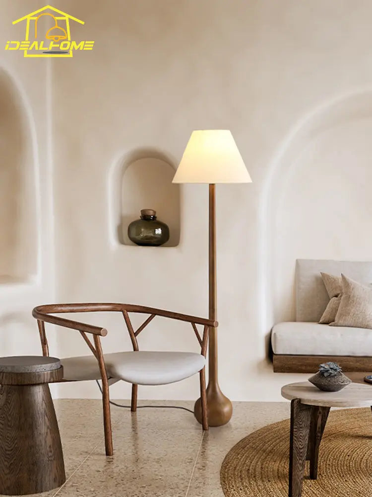 lampadaire décoratif japonais wabi sabi en bois massif zen art led - vue 4 sur 9