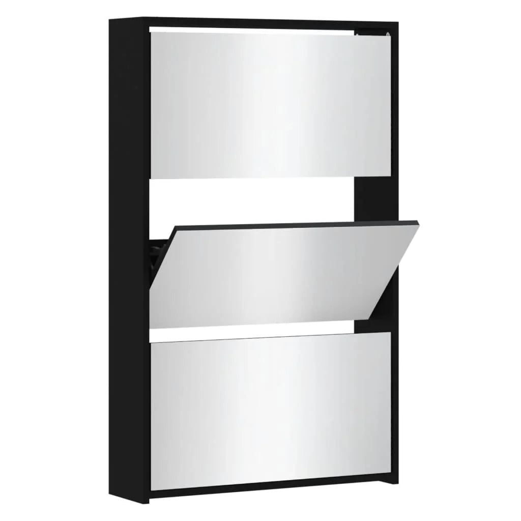 Shoe cabinet with mirror 3 levels black 63x17x102.5 cm