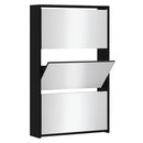 Shoe cabinet with mirror 3 levels black 63x17x102.5 cm