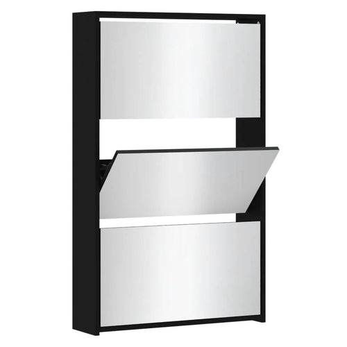 Shoe cabinet with mirror 3 levels black 63x17x102.5 cm - vue 3 sur 6