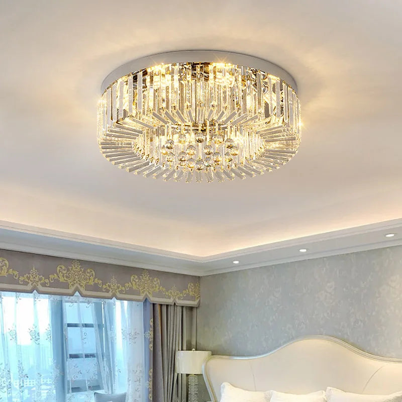 Or Lustre moderne éclairage décoration de la maison de luxe cristal salon plafonnier Dimmable Lustre anneau luminaire LED - vue 5 sur 10
