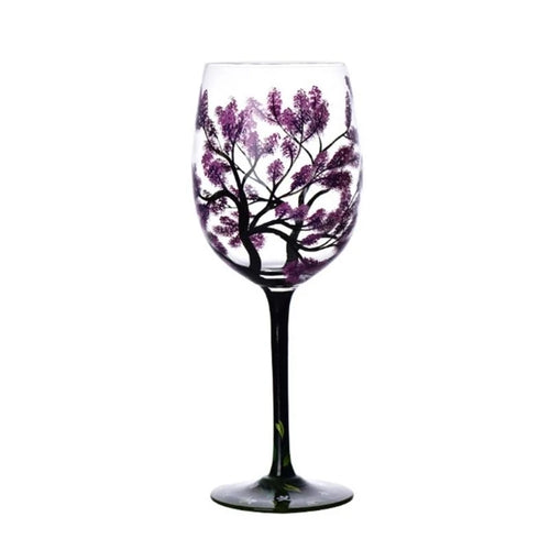 Verre à vin arbre quatre saisons peint main