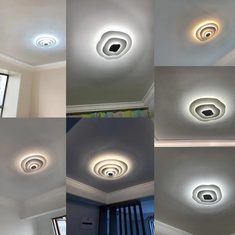 Anneaux annuels modernes LED lustre intérieur salon ondulation forme meubles de maison décoration fer blanc corps couleur lampe éclairage - vue 5 sur 14