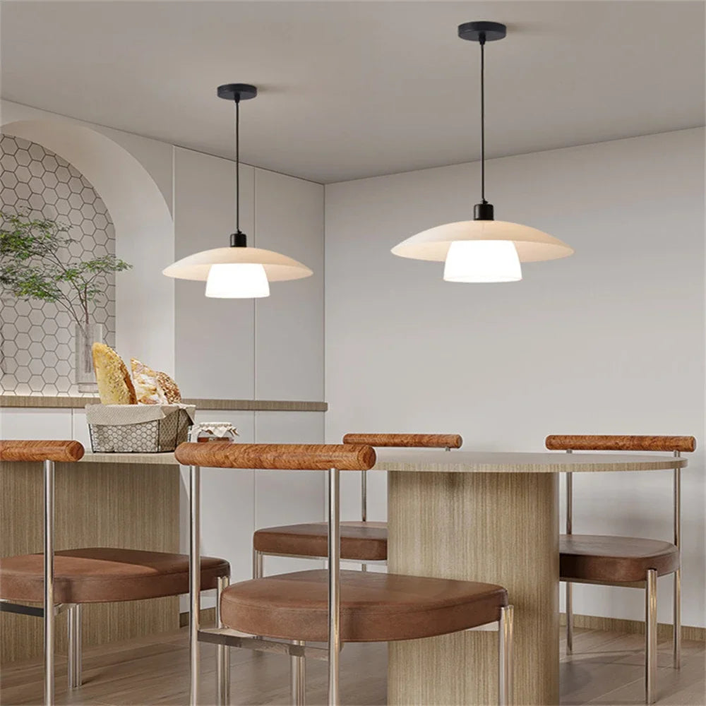 Lamp Glass Pendant Light,with Handblown White Art Glass Shade Adjustable Cord Black Finish Modern Hanging Pendant Light For Kitc - vue 3 sur 7