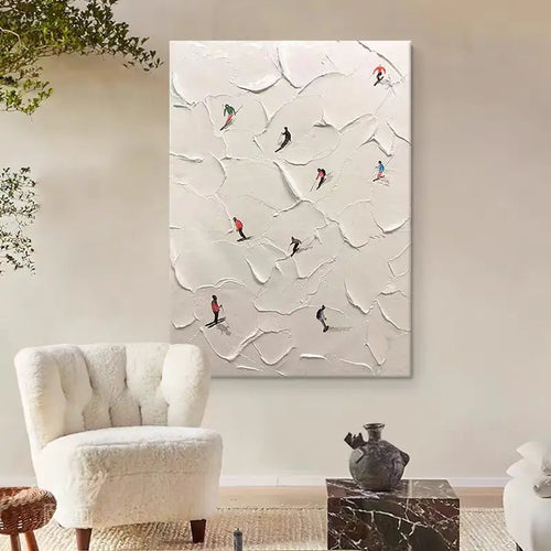 Custom Hand-painted Oil Painting Skiing, White Snow Scene, Living Room Decorative Painting Abstract Knife Painting Thick Texture - vue 3 sur 8
