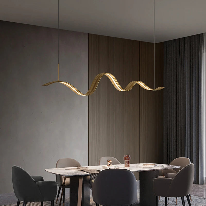 lustre led en cuivre moderne avec design à vagues - vue 7 sur 8