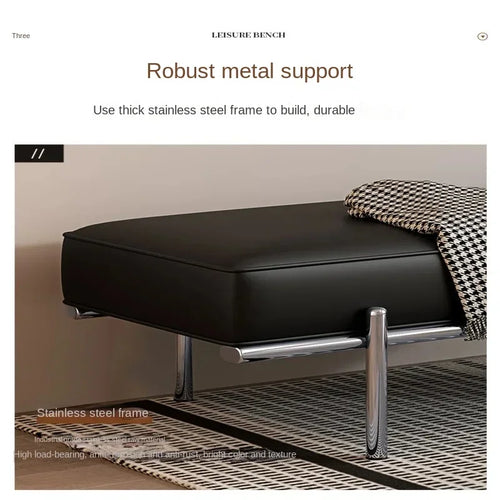 Stainless Steel Shoe Changing Bench, Long Stool, Italian Minimalist Leather, Bed-End Seat, Light, Luxury - vue 5 sur 42