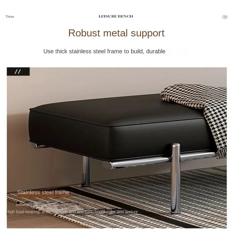 Stainless Steel Shoe Changing Bench, Long Stool, Italian Minimalist Leather, Bed-End Seat, Light, Luxury - vue 4 sur 42